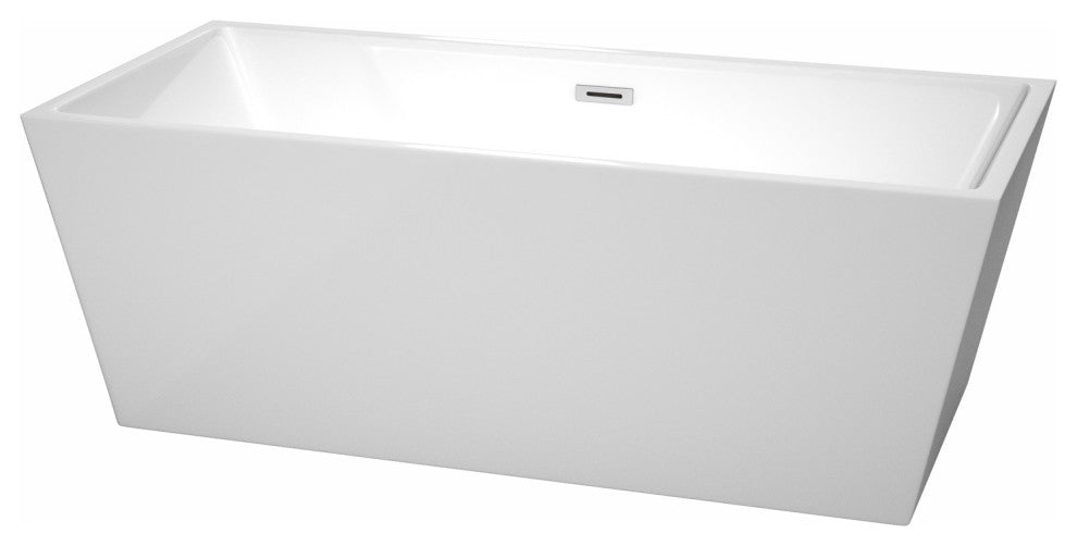 Sara 67" Freestanding White Bathtub, Polished Chrome Drain and Overflow Trim