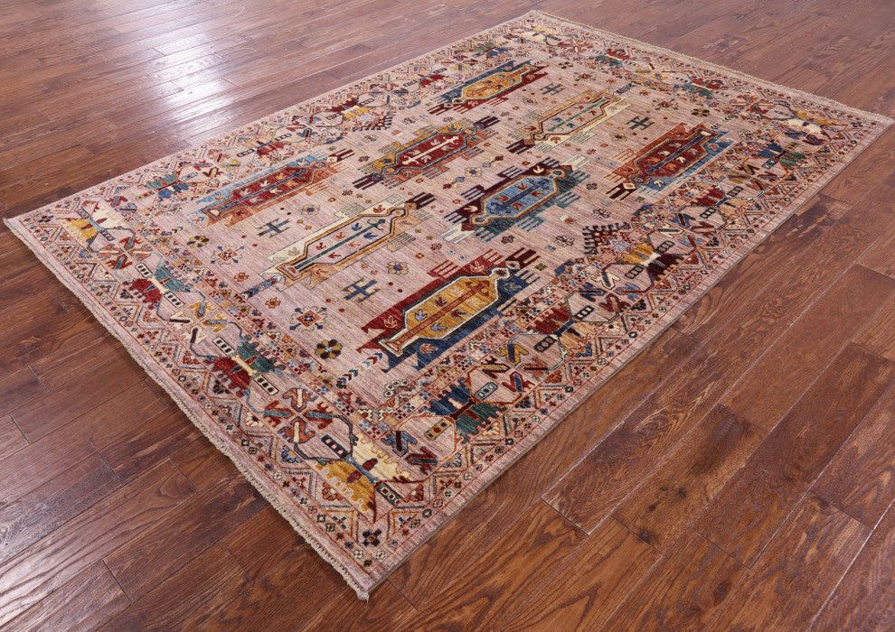 5' 8" X 8' 4" Handmade Tribal Fine Serapi Wool Rug - Q12223