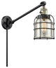 Small Bell Cage 1-Light Swing Arm, Black Antique Brass, Silver Plated Mercury