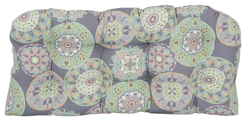 42"X19" U-Shaped Patterned Polyester Tufted Settee/Bench Cushion, Cera Sterling