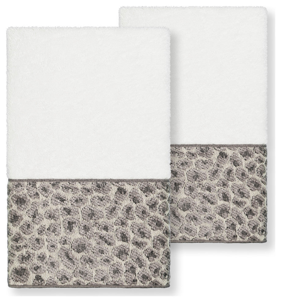 Linum Home Turkish Cotton Spots 2-Piece Embellished Hand Towel Set, White