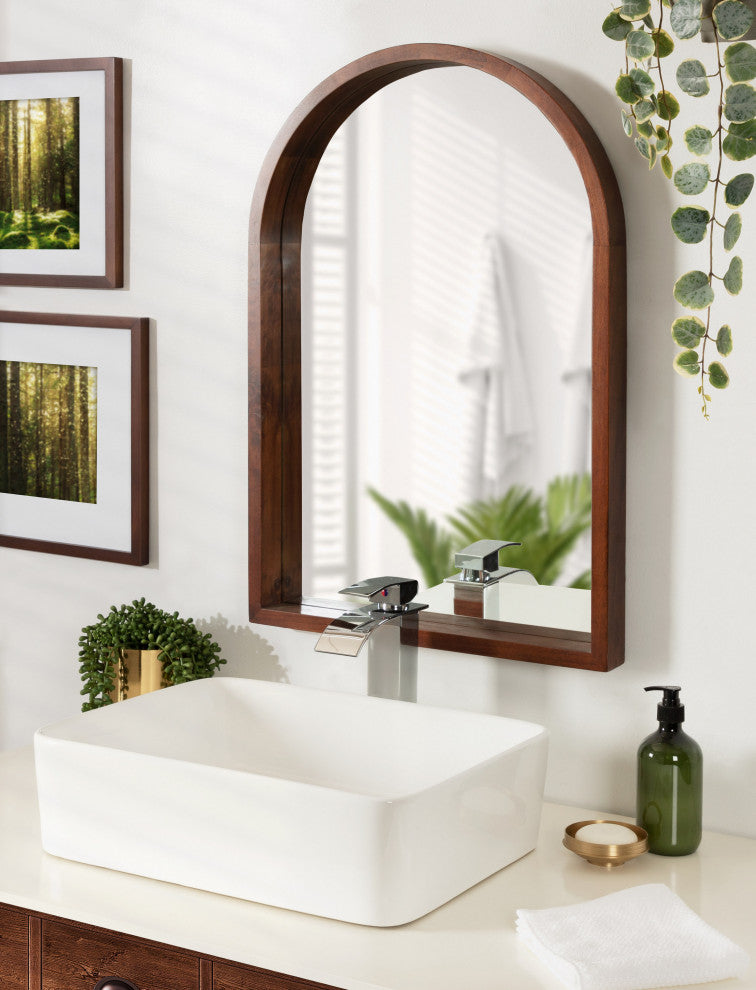 Hutton Wood Framed Arch Mirror, Walnut Brown, 20"x30"