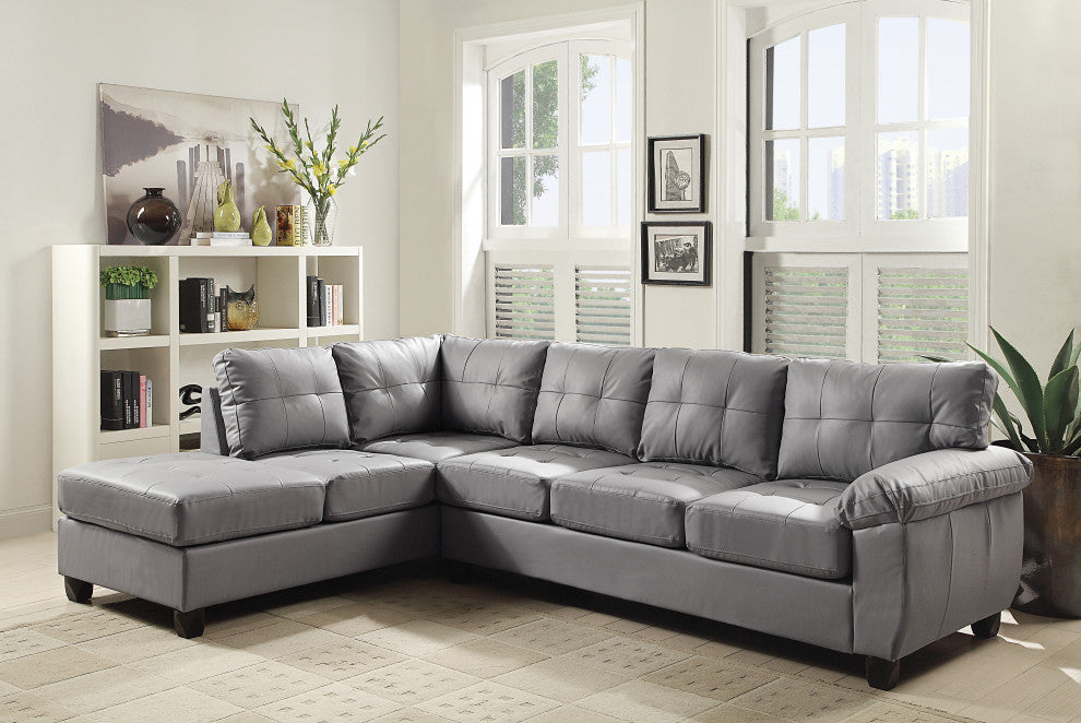 Chino Faux Leather Sectional, Gray