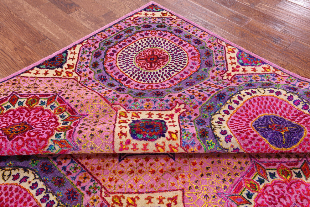9' Square Mamluk Hand Knotted Wool & Silk Rug - Q13724