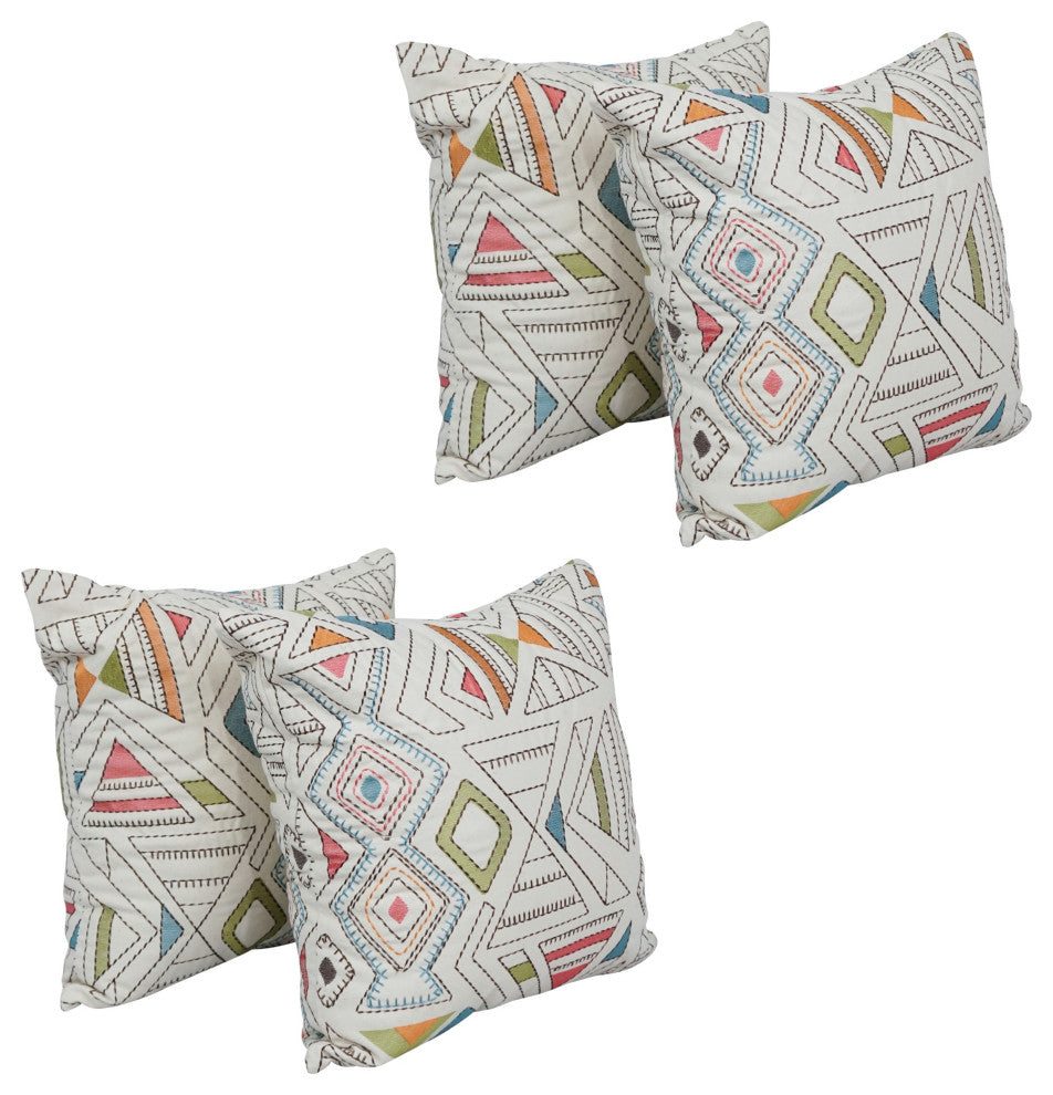 17" Jacquard Throw Pillows With Inserts, Set of 4, Barista Garden