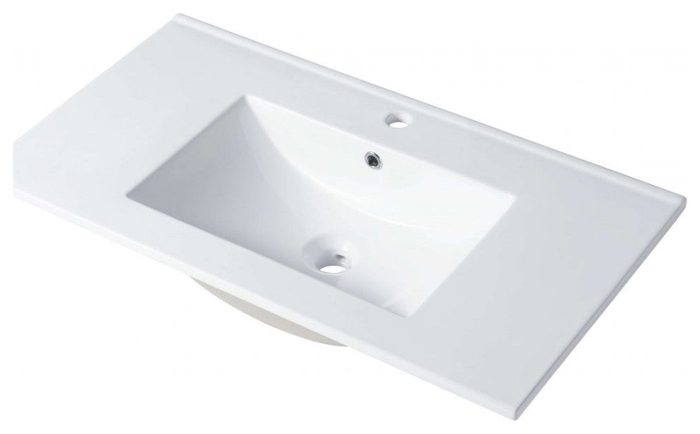 LED Lighted Bathroom Vanity With Ceramic Sink and Dimmed Light, Light Gray, 36"