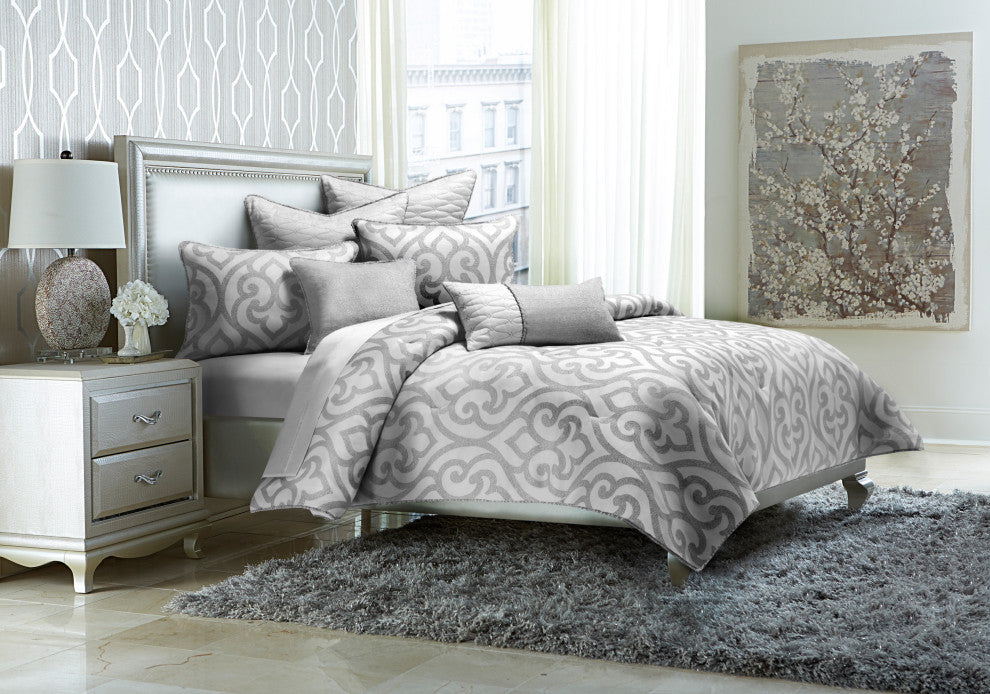 Canterbury 7-Piece Queen Comforter Set - Silver