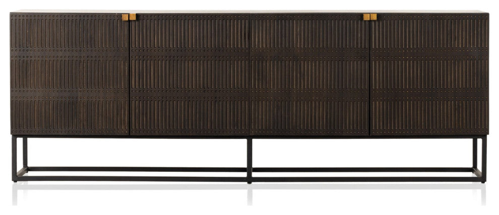 Kelby Closed Media Console Carved Vintage Brown, Vintage Brown, Gunmetal