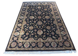 Hand-Knotted Black Tabrez With Silk Oriental Rug, 6x9