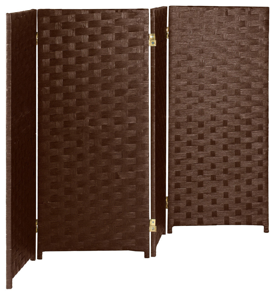 3 ft. Short Woven Fiber Room Divider 4 Panel Dark Mocha