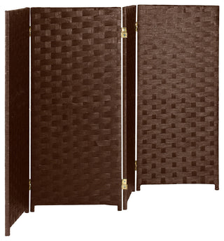 3 ft. Short Woven Fiber Room Divider 4 Panel Dark Mocha