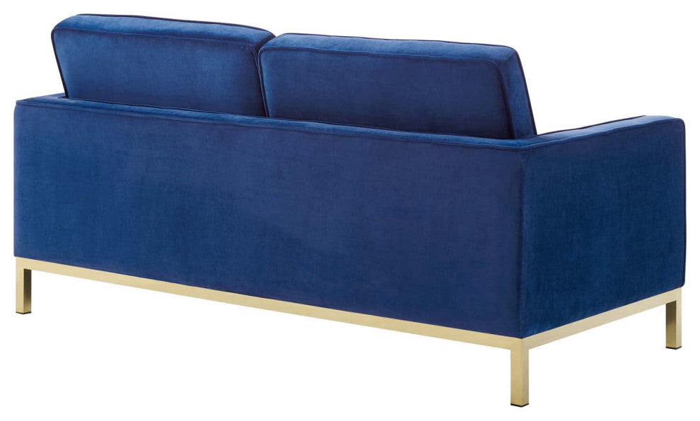 Armchair and Loveseat Sofa Set, Velvet, Gold Blue Navy, Modern, Lounge