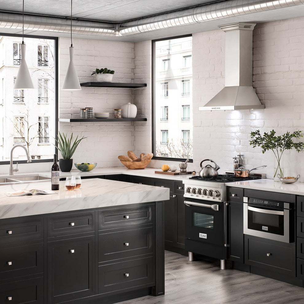 ZLINE 24 In. Professional Dual Fuel Range With Black Matte Door, RA-BLM-24