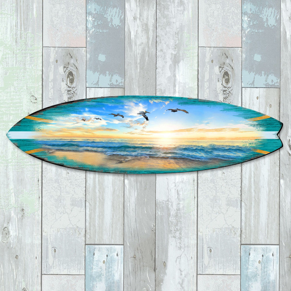 Sunset Surfboard Coastal Door Art, Approximate Size: 24x7