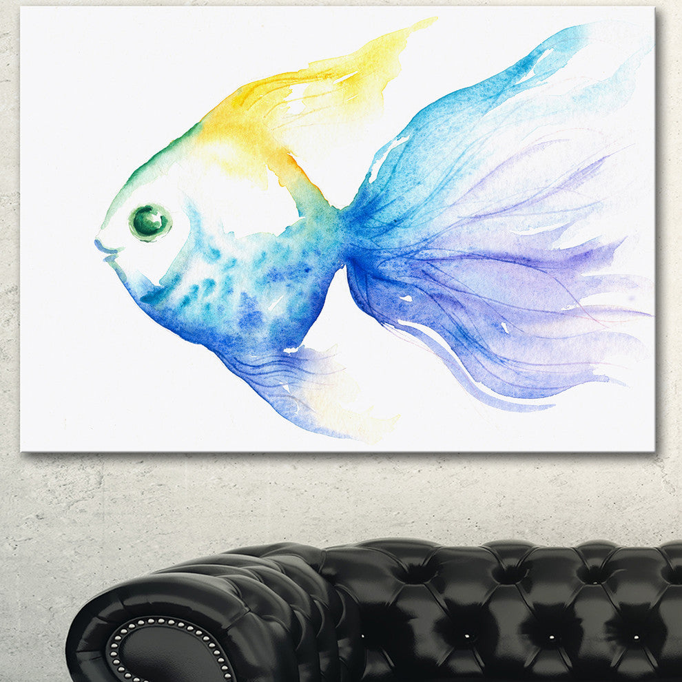 Lovely Blue Fish Watercolor, Abstract Canvas Art Print, 40"x30"