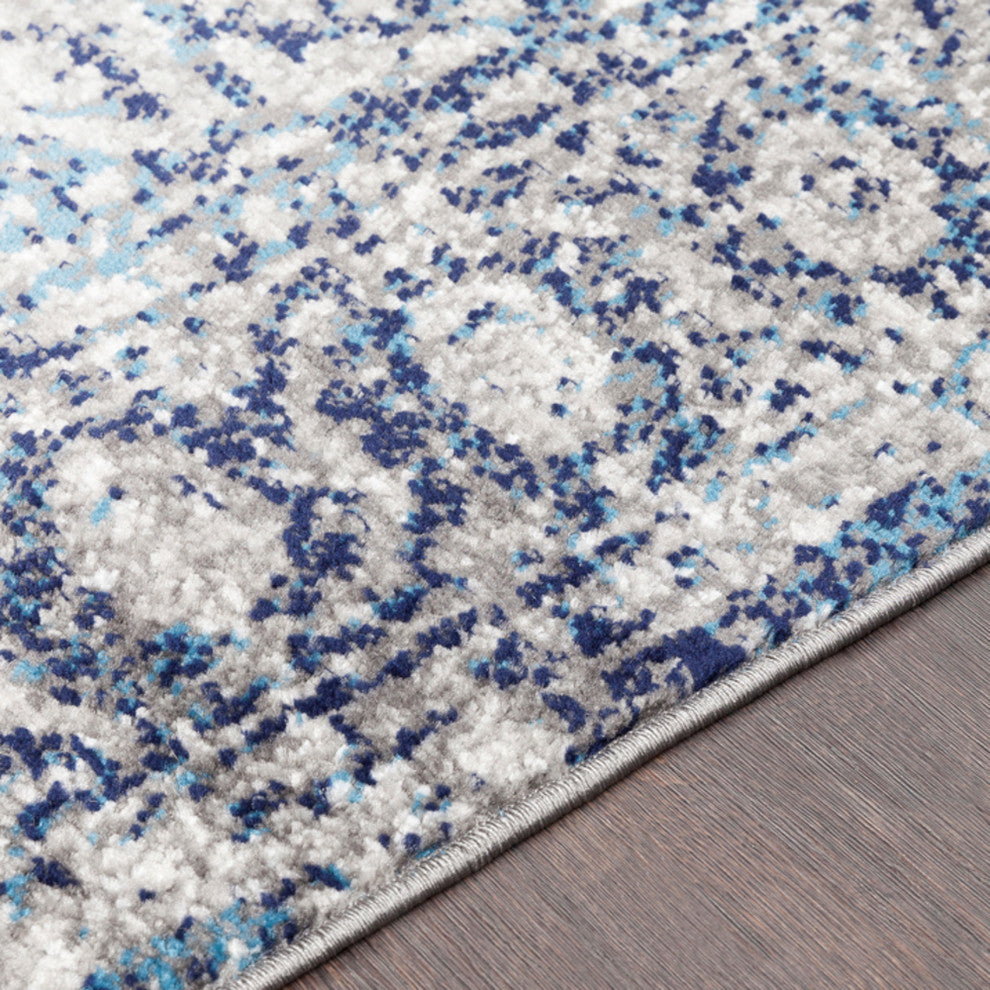 Monte Carlo Updated Traditional Navy, White Area Rug, 7'10"x10'3"