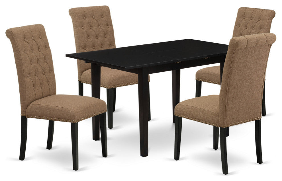 5-PieceWood Dinette Set, Nail Head Chairs, Butterfly Leaf Kitchen Table, Black