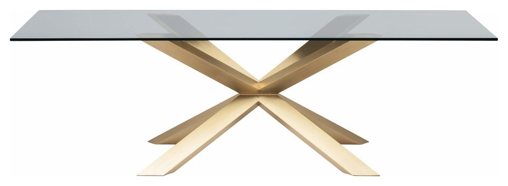 Couture 78-inch Dining Table in Brushed Gold Stainless Steel and Glass