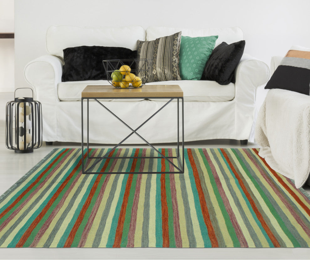 Winchester Flatweave Obi Rust/Green Rug, 3'11 x 5'10