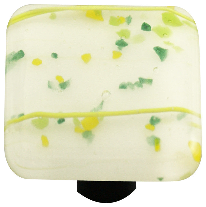 Art Glass Square Mardi Gras Knob, Alum Post, Spring Green Mg White