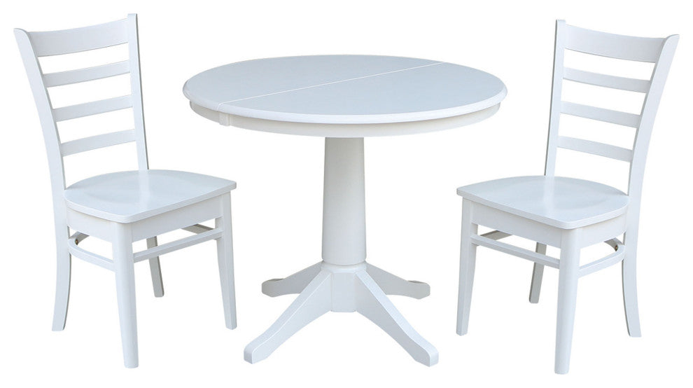 36" Round Extension Dining Table With 2 Emily Chairs