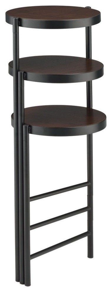 Benzara BM250280 3 Tier Plant Stand, Round Wood Shelves & Foldable Design, Black