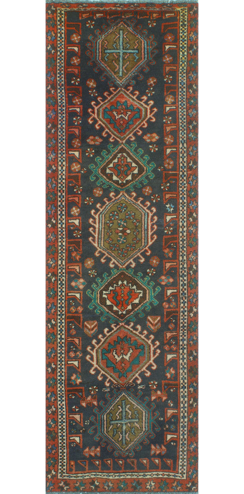 Fine Vintage Distressed Josephin Charcoal/Rust Runner, 2'10 x 9'1