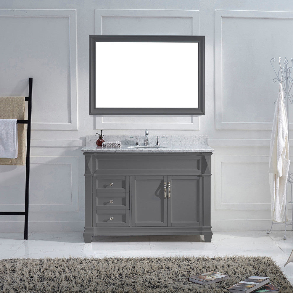 Victoria Single Bathroom Vanity Set, Gray With Marble Top, Chrome Faucet, 48"