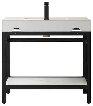 Funes Bath Vanity without Mirror, Matte Black Hardware, 36'', White Stone Top