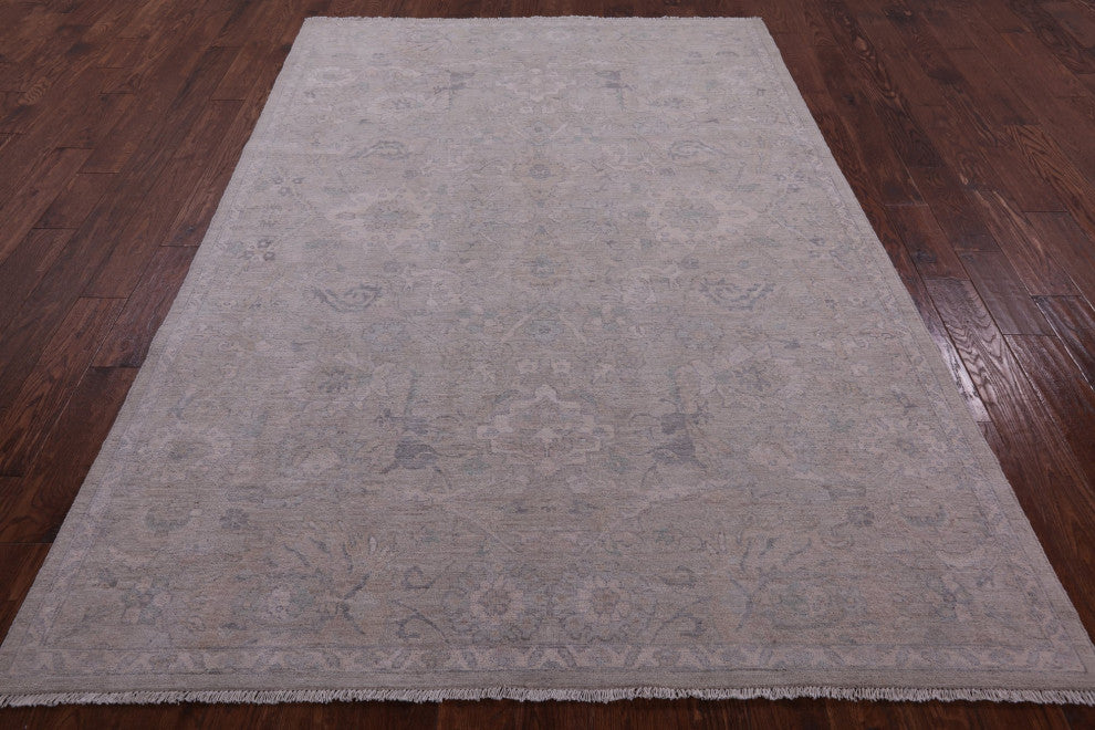 6' 1" X 8' 10" White Wash Peshawar Handmade Wool Rug Q9537