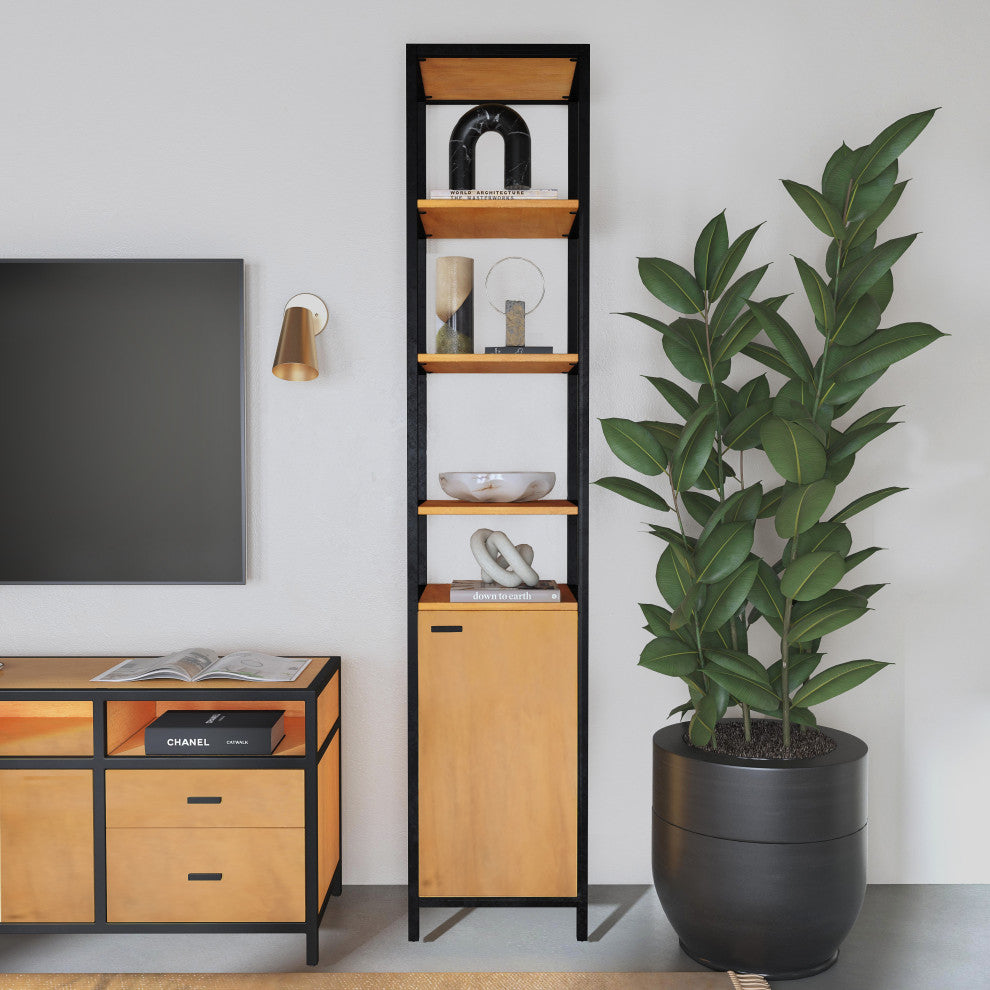 Hans Narrow Wood and Iron 84" Etagere Bookcase