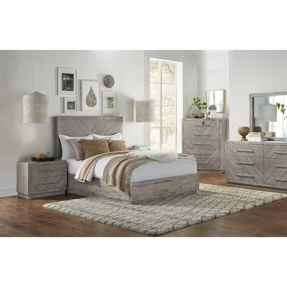 Modus Alexandra 5 Piece King Platform BedSet With Chest, Rustic Latte