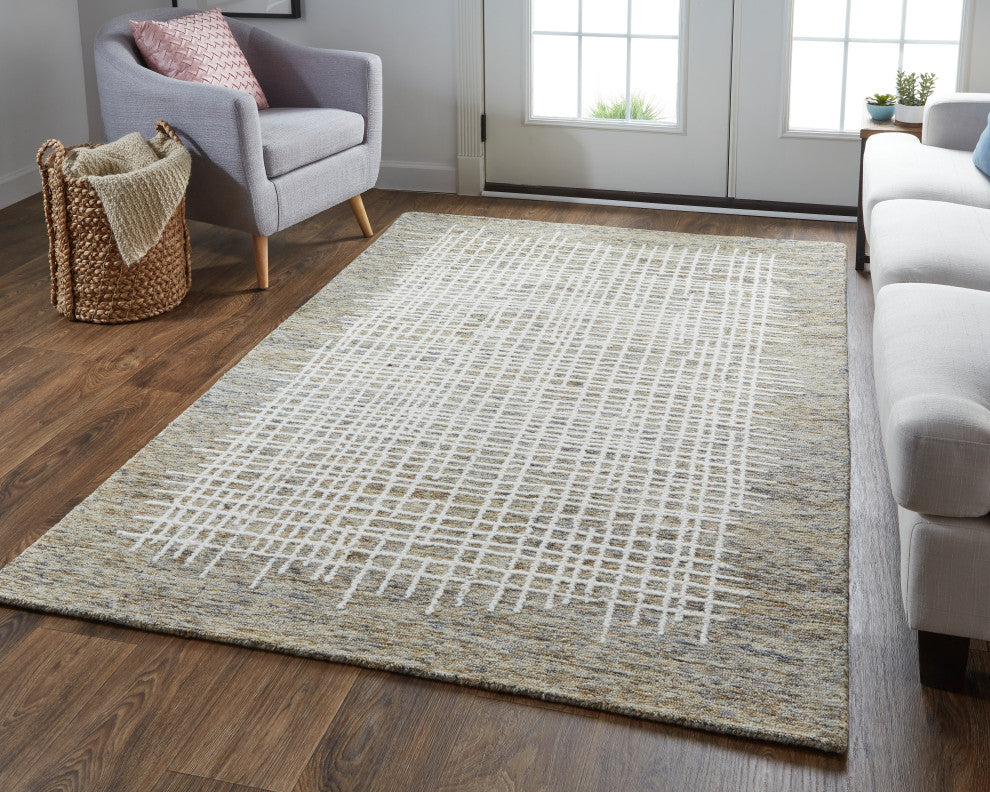 Weave & Wander Carrick Architectural Rug, Charcoal/Brown, 9'x12'