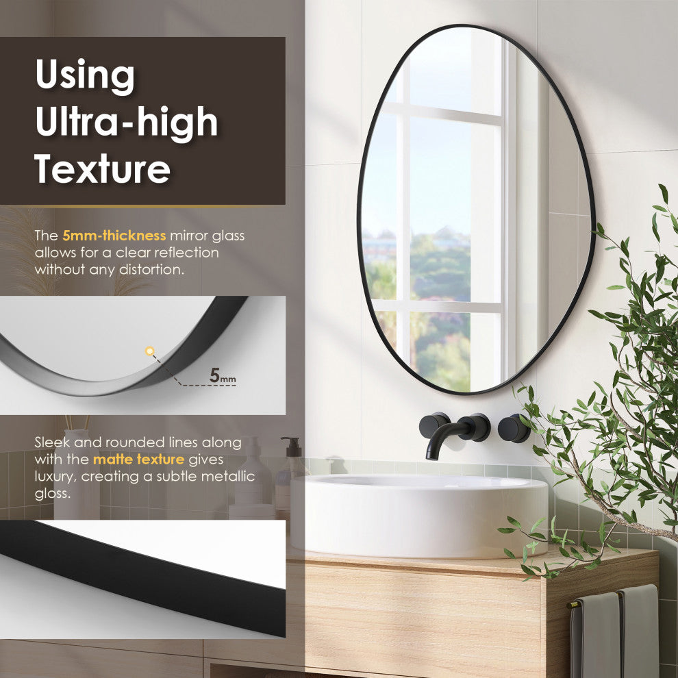 Aura Irregular Framed Bathroom Wall Mirror, Matte Black, 27"