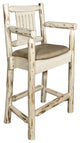 Montana Captain's Bar Stool, Buckskin Upholstery, Clear Lacquer Finish