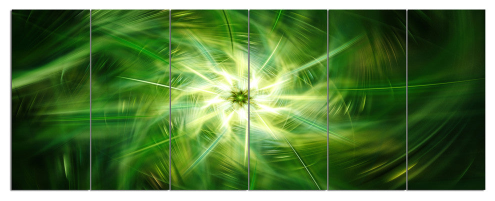 Rotating Fractal Green Fireworks, Floral Canvas Art Print, 70"x28", 6 Panels