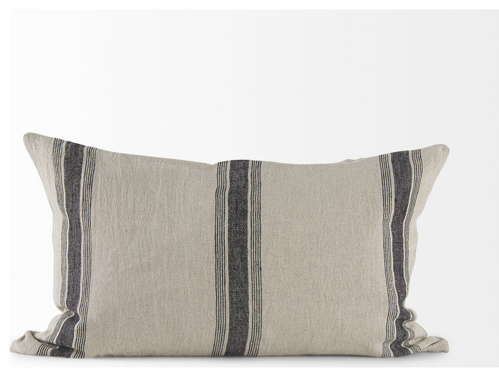 Beige and Black Striped Lumbar Pillow Cover