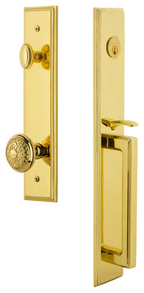 Carre' 1-Piece Dummy Handleset, D Grip and Windsor Knob, Lifetime Brass, 849227