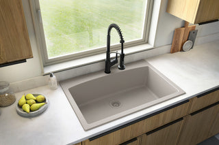 Karran Drop-In Quartz Composite 33" 1-Hole Single Bowl Kitchen Sink Kit, Concrete
