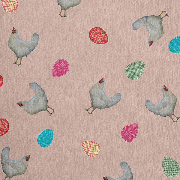 Chickens and Eggs Easter Chenille Rug, Sunwashed Red, 5'x7'