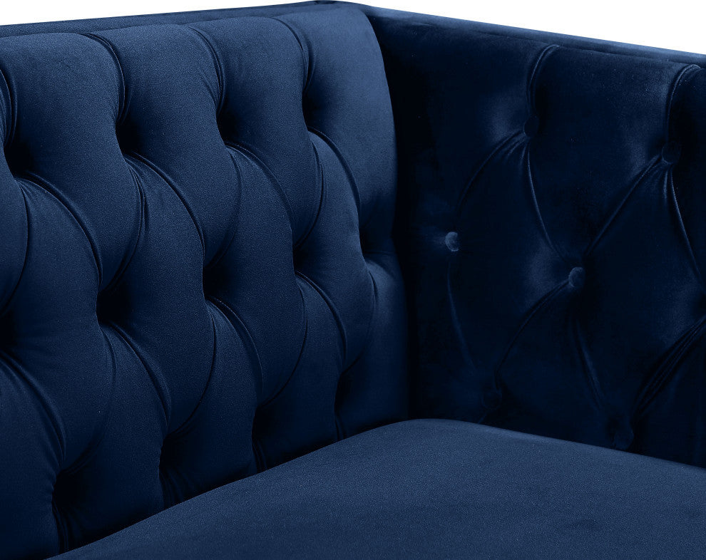 Michelle Fabric Upholstered Chair, Gold Iron Legs, Navy, Velvet, Chair