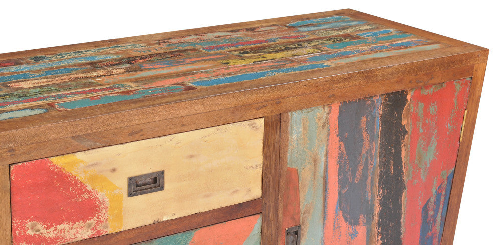 Cone Shaped Buffet Made From Recycled Teak Wood Boats, 72" x 20"