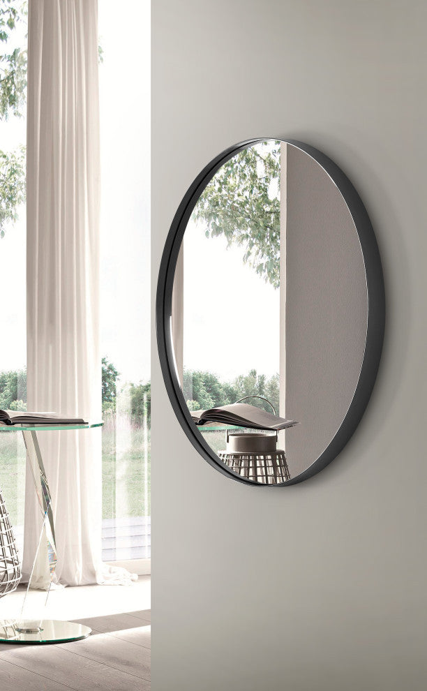 Decorative Round Mirror, Black, 24