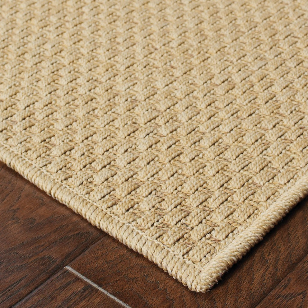 7"x10" Solid Sand Beige Indoor Outdoor Area Rug