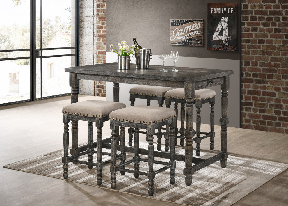 Eva 55" Rectangular Counter Height Table, Weathered Gray