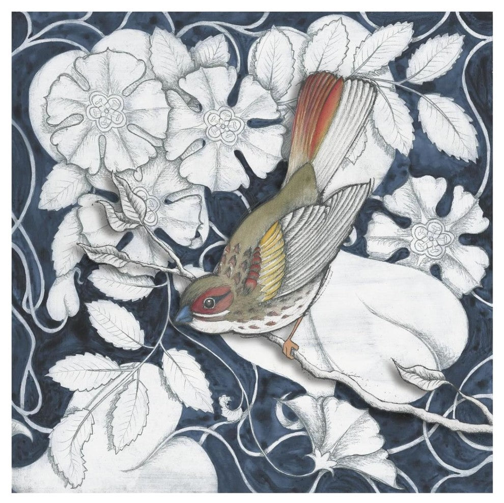 "Arts and Crafts Bird Indigo II" Digital Paper Print by Elyse DeNeige, 42"x42"