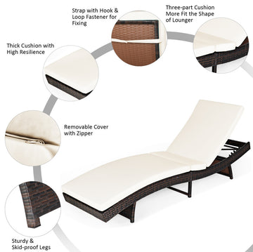 Costway Adjustable Pool Lounge Chair Outdoor Furniture PE Wicker W/Cushion