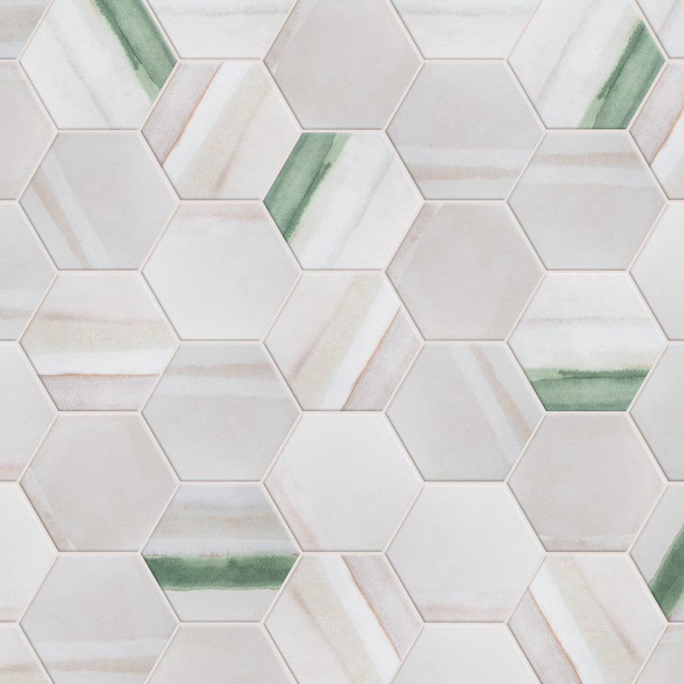 Matter Hex Canvas Bone Green Porcelain Floor and Wall Tile