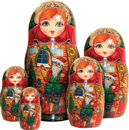 Russian 5 Piece Santa Workshop Nested Doll Set