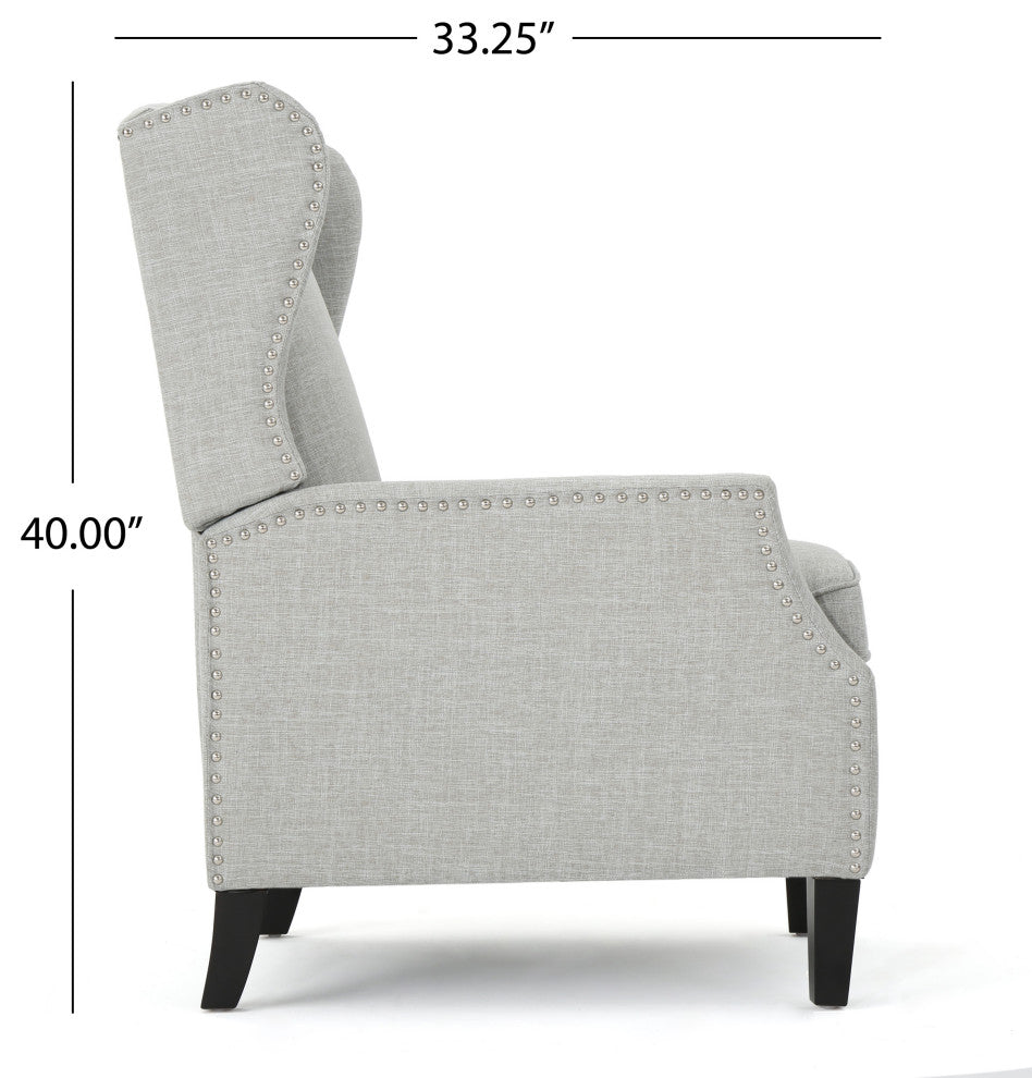 GDF Studio Weyland Contemporary Fabric Wingback Pushback Recliner, Gray Moss